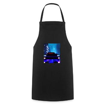 Vaporwave Aesthetic Auto Night Skyscraper - Cooking Apron - black - Front - AI Model Male 185 dark (185cm)