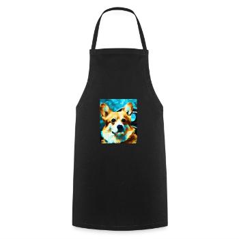 Corgi Portrait Vincent Van Gogh Style Dog - Cooking Apron - black - Front - AI Model Male 185 dark (185cm)