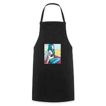 Mermaid Tattoo Retro Goth Girl Beach Mer - Tablier de cuisine - noir - Devant - AI Model Male 185 dark (185cm)