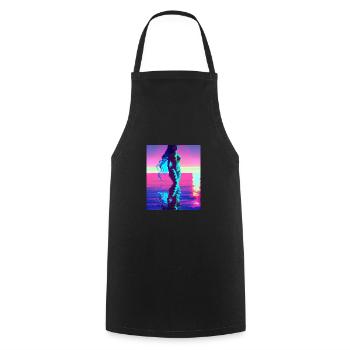 Mermaid Portrait 80s Rétro - Tablier de cuisine - noir - Devant - AI Model Male 185 dark (185cm)