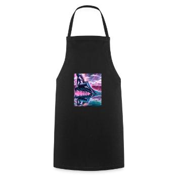Mermaid Portrait 80s Rétro - Tablier de cuisine - noir - Devant - AI Model Male 185 dark (185cm)
