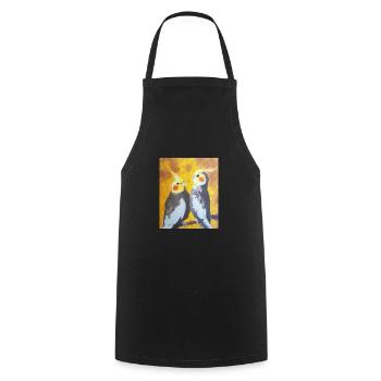 Cockatiel Couple Gustav Klimt Style - Cooking Apron - black - Front - AI Model Male 185 dark (185cm)