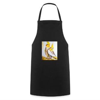 Cockatiel Couple Gustav Klimt Style - Cooking Apron - black - Front - AI Model Male 185 dark (185cm)