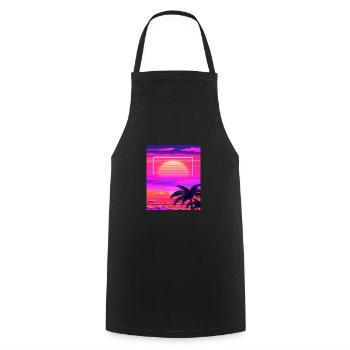 Vaporwave Sun Synthwave Sunset Palms - Cooking Apron - black - Front - AI Model Male 185 dark (185cm)