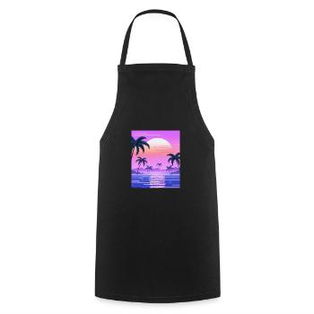 Vaporwave Sun Synthwave Sunset Palms - Cooking Apron - black - Front - AI Model Male 185 dark (185cm)