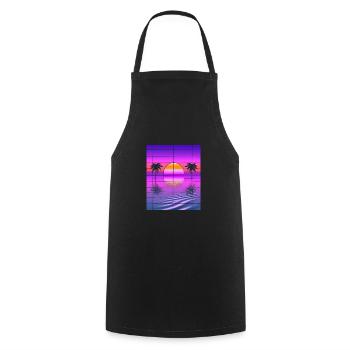 Vaporwave Sun Synthwave Sunset Palms - Cooking Apron - black - Front - AI Model Male 185 dark (185cm)