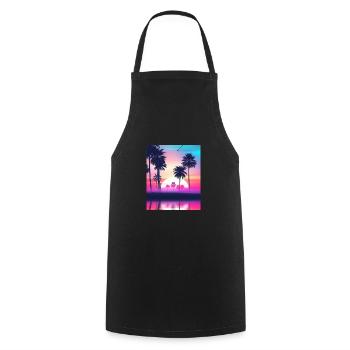 Vaporwave Sun Synthwave Sunset Palms - Cooking Apron - black - Front - AI Model Male 185 dark (185cm)