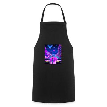 Vaporwave Esthétique Synthwave City Anime Girl - Tablier de cuisine - noir - Devant - AI Model Male 185 dark (185cm)
