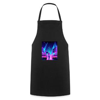 Vaporwave Esthétique Synthwave City Anime Girl - Tablier de cuisine - noir - Devant - AI Model Male 185 dark (185cm)