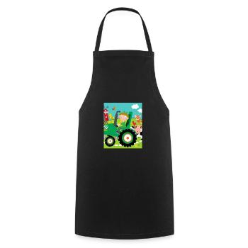 Green Tractor Birthday Farm Animals - Cooking Apron - black - Front - AI Model Male 185 dark (185cm)