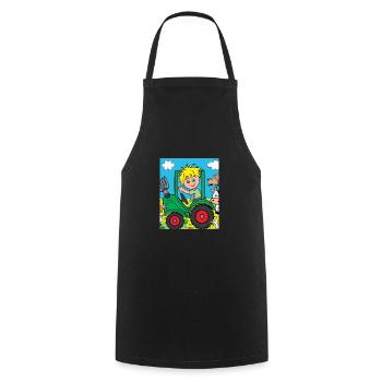 Green Tractor Birthday Farm Animals - Cooking Apron - black - Front - AI Model Male 185 dark (185cm)