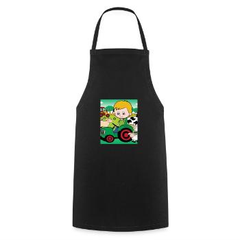 Green Tractor Birthday Farm Animals - Cooking Apron - black - Front - AI Model Male 185 dark (185cm)