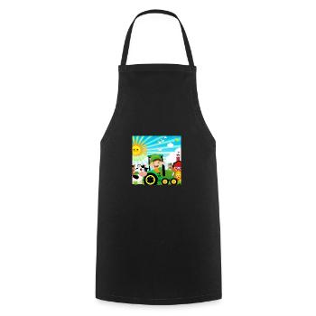 Green Tractor Birthday Farm Animals - Cooking Apron - black - Front - AI Model Male 185 dark (185cm)