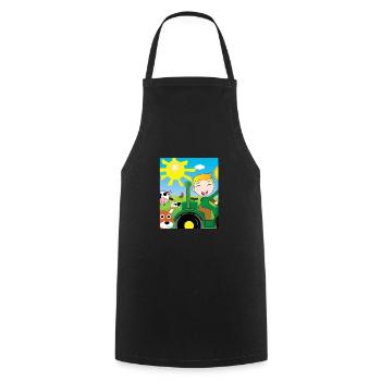 Green Tractor Birthday Farm Animals - Cooking Apron - black - Front - AI Model Male 185 dark (185cm)