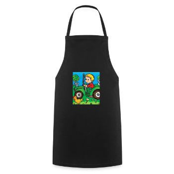 Green Tractor Birthday Farm Animals - Cooking Apron - black - Front - AI Model Male 185 dark (185cm)