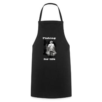 Pêche à la vie blanche - Tablier de cuisine - noir - Devant - AI Model Male 185 dark (185cm)