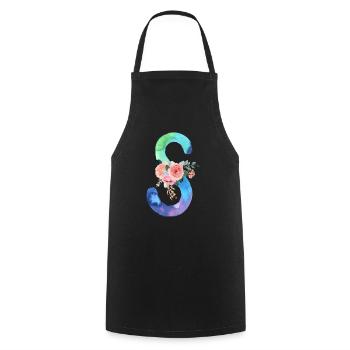 Lettre S watercolor - Tablier de cuisine - noir - Devant - AI Model Male 185 dark (185cm)