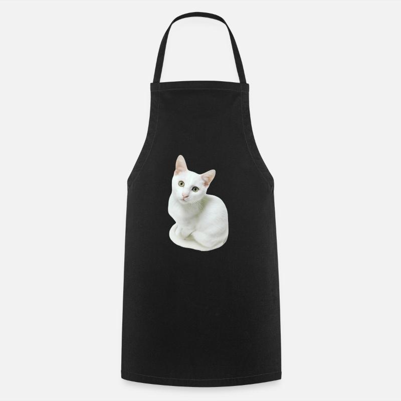 Chat blanc - Tablier de cuisine - noir