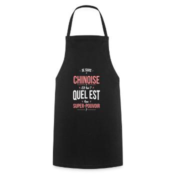 Je suis Chinoise - Super-pouvoir - Cadeau Humour - Tablier de cuisine - noir - Devant - AI Model Male 185 dark (185cm)