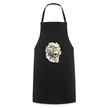 Human Skull & Flowers 27 - Cooking Apron - black - Front - AI Model Male 185 dark (185cm)