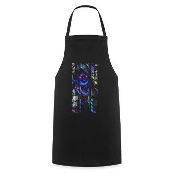 Reaper Neon-Holografieschädel – Halloween - Kochschürze - Schwarz - Vorne - AI Model Male 185 dark (185cm)