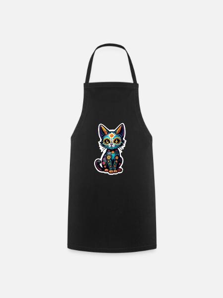 Katze Mexiko - Dia de los Muertos - Kochschürze - Schwarz