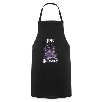 Halloween – Happy Halloween Spooky Haunted House - Cooking Apron - black - Front - AI Model Male 185 dark (185cm)