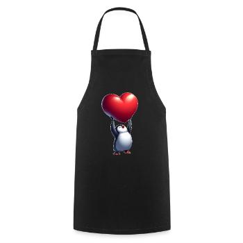 Pingouin amoureux Coeur Saint-Valentin - Tablier de cuisine - noir - Devant - AI Model Male 185 dark (185cm)