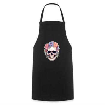 Human Skull & Flowers 14 - Cooking Apron - black - Front - AI Model Male 185 dark (185cm)