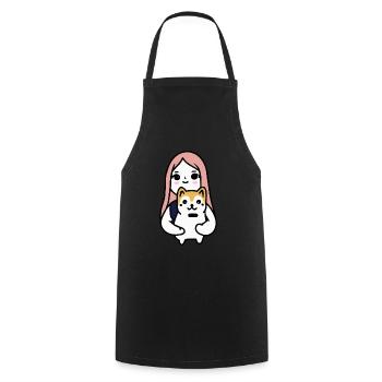 Fille avec Akita Inu Dog Puppy - Tablier de cuisine - noir - Devant - AI Model Male 185 dark (185cm)