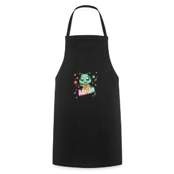 ADRIÁN - Beautiful boy name with cute alien - Cooking Apron - black - Front - AI Model Male 185 dark (185cm)