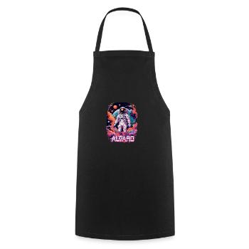ALVARO - Beautiful boy name with cool astronaut - Cooking Apron - black - Front - AI Model Male 185 dark (185cm)