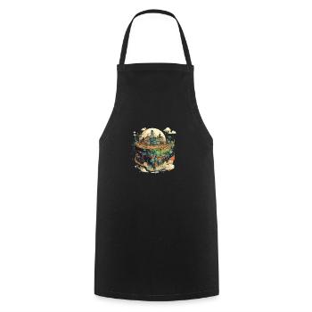 Surrealistic flying village/city in colorful - Cooking Apron - black - Front - AI Model Male 185 dark (185cm)