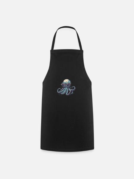 Poulpe comique ringard avec lunettes - Tablier de cuisine - noir