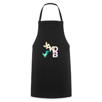 JAKOB - Beautiful boy name with dinosaur - Cooking Apron - black - Front - AI Model Male 185 dark (185cm)