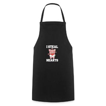 Cochon pour la Saint-Valentin Je vole des cœurs - Tablier de cuisine - noir - Devant - AI Model Male 185 dark (185cm)