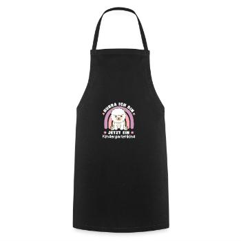 Hooray, I'm now a kindergarten kid alpaca - Cooking Apron - black - Front - AI Model Male 185 dark (185cm)