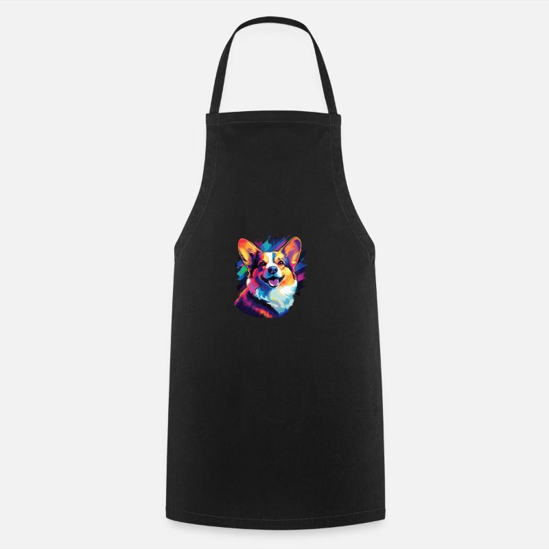 Aquarelle Corgi colorée - Tablier de cuisine - noir