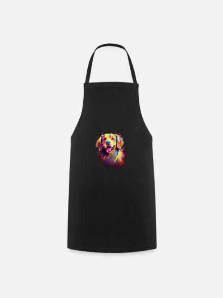 Aquarelle colorée Golden Retriever - Tablier de cuisine - noir