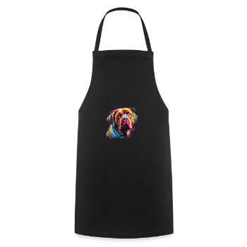 Wasserfarben Farbenfroher Bordeauxdogge - Kochschürze - Schwarz - Vorne - AI Model Male 185 dark (185cm)