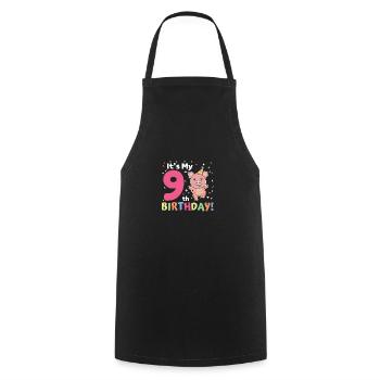 Pig for 9th birthday children nine years old - Cooking Apron - black - Front - AI Model Male 185 dark (185cm)