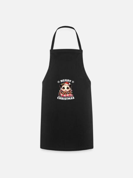 Santa Hat Christmas Fairy Lights Opossum - Cooking Apron - black