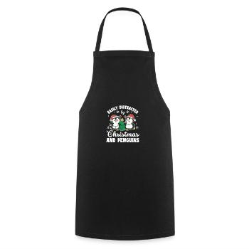 Facilement distrait par Noël et les pingouins - Tablier de cuisine - noir - Devant - AI Model Male 185 dark (185cm)