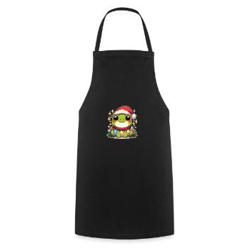 Père Noël chapeau Noël guirlandes lumineuses grenouille - Tablier de cuisine - noir - Devant - AI Model Male 185 dark (185cm)