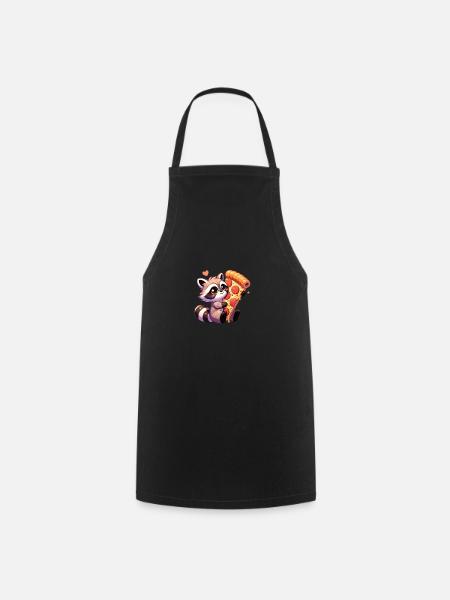 Amateur de pizza au raton laveur Le raton laveur aime la pizza - Tablier de cuisine - noir