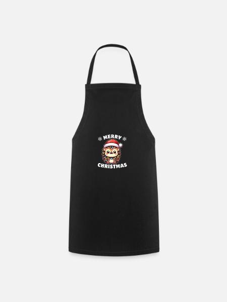 Père Noël chapeau Noël guirlande lumières hérisson - Tablier de cuisine - noir
