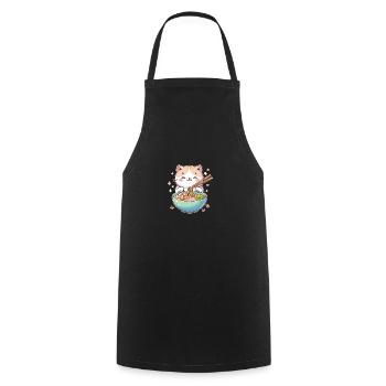 chat mignon mange des nouilles ramen chats ramen - Tablier de cuisine - noir - Devant - AI Model Male 185 dark (185cm)