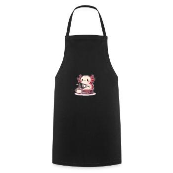 Stack of books with tea axolotl - Cooking Apron - black - Front - AI Model Male 185 dark (185cm)