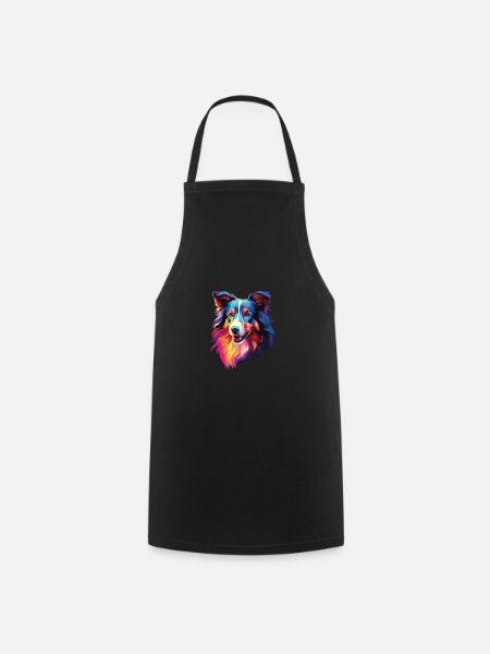 Aquarelle colorée Collie - Tablier de cuisine - noir