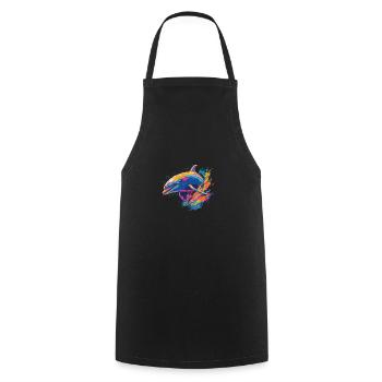 Watercolor Colorful Dolphin Colorful Animals - Cooking Apron - black - Front - AI Model Male 185 dark (185cm)